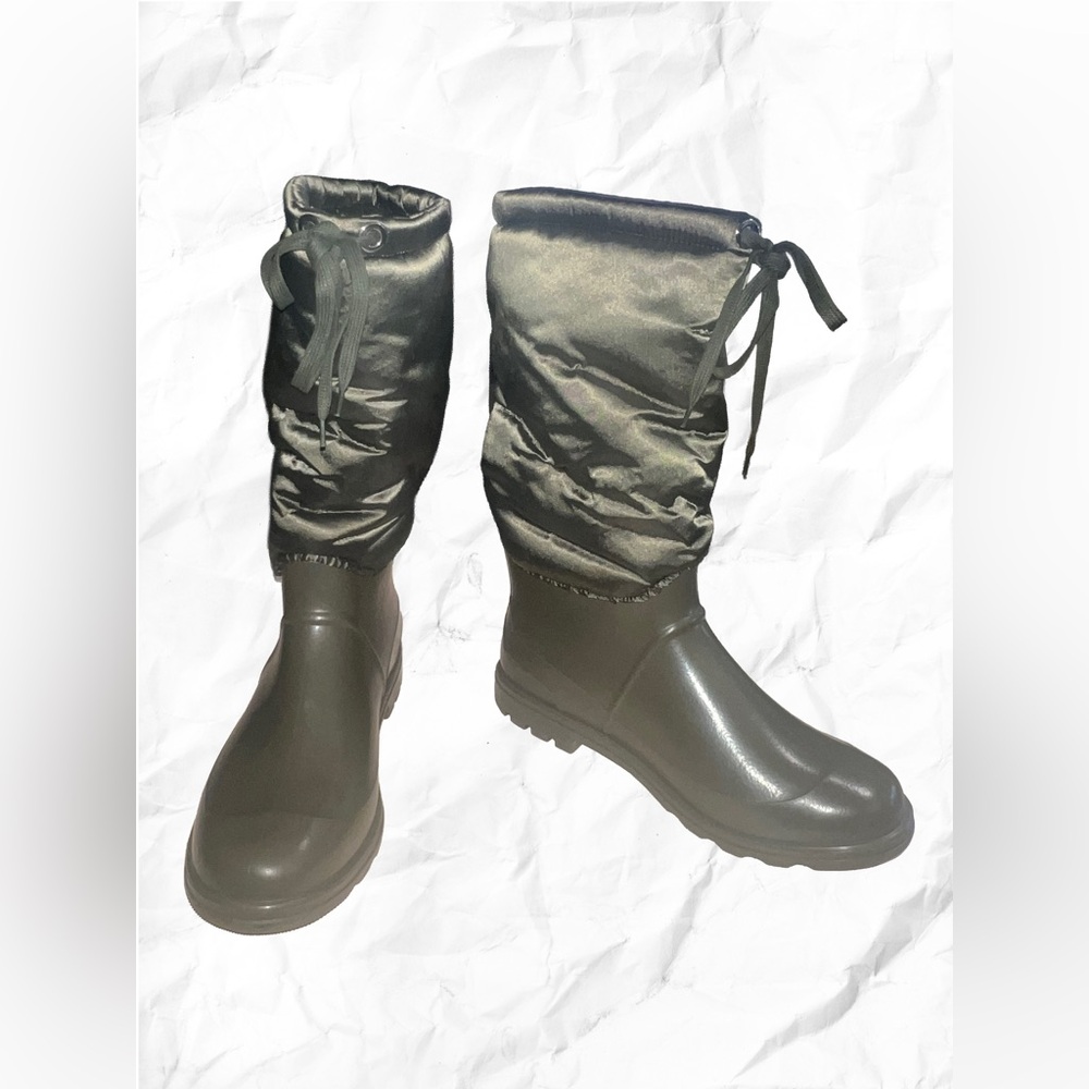 D&G Dolce & Gabbana Khaki Rubber and Nylon Wellington Rain Boots - Picture 2 of 13
